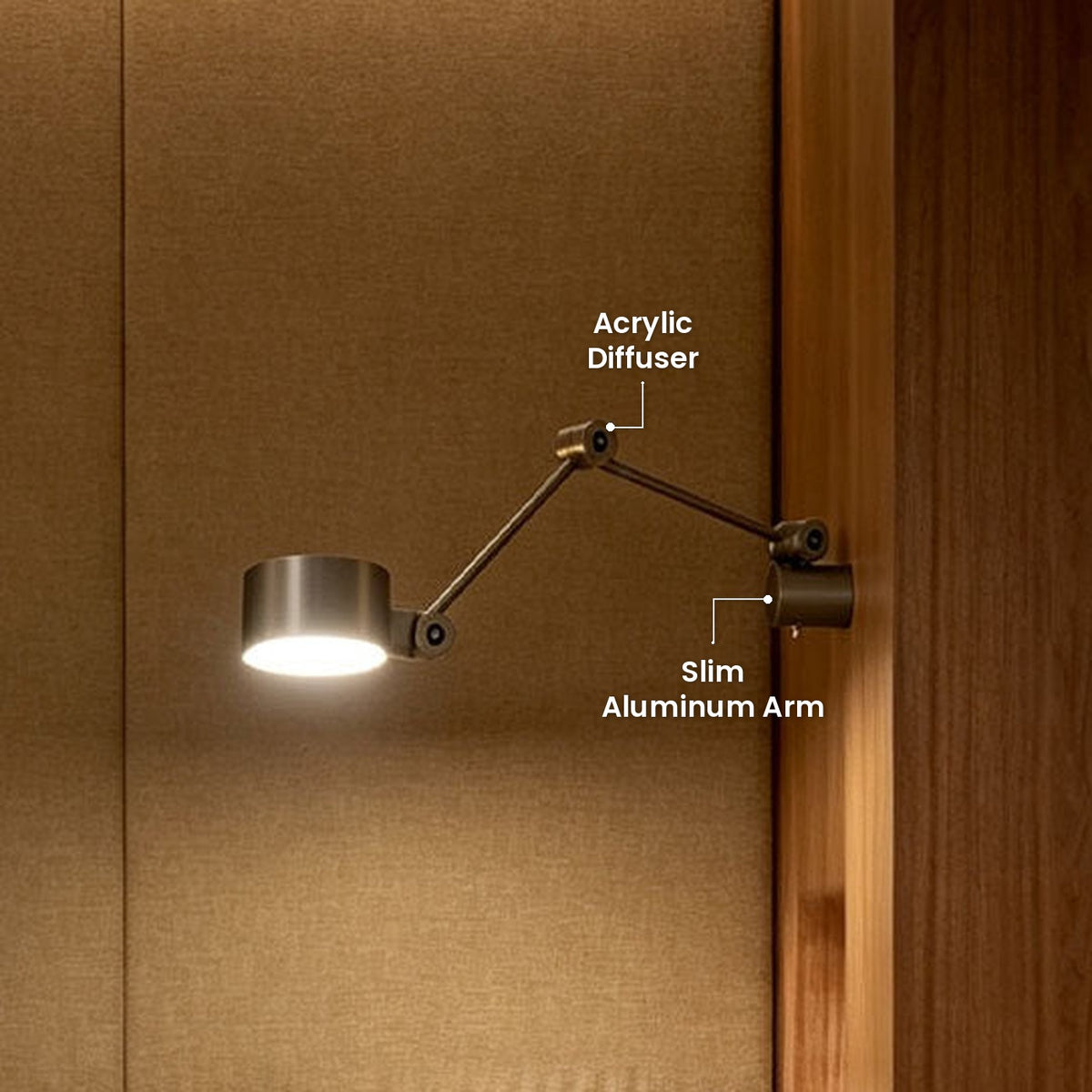 Italian Style Swing Arm Sconce: Slim Aluminum Arm, Acrylic Diffuser