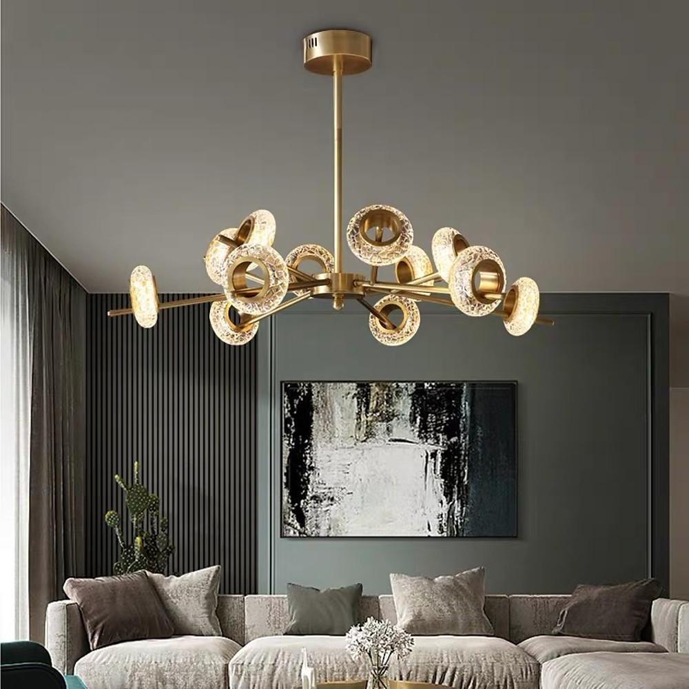 Brass Halo Crystal Chandelier, Gold Sputnik Ceiling Light