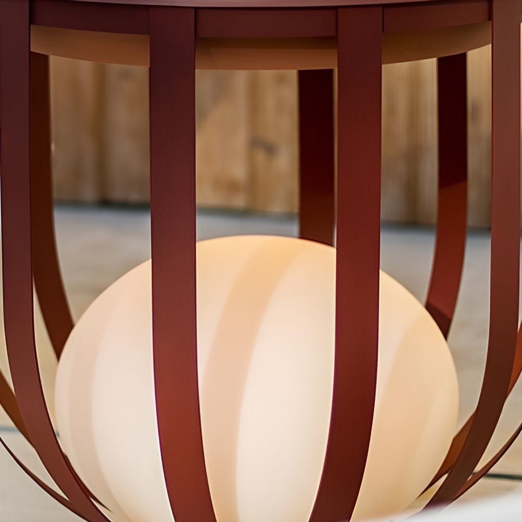 Caged Globe Planter Lantern, Industrial Steel Outdoor Floor Lamp