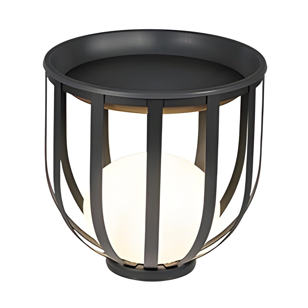 Caged Globe Planter Lantern, Industrial Steel Outdoor Floor Lamp