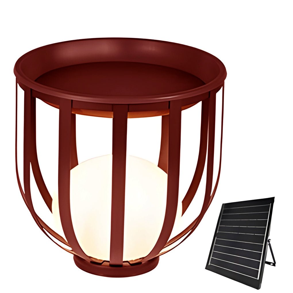 Caged Globe Planter Lantern, Industrial Steel Outdoor Floor Lamp