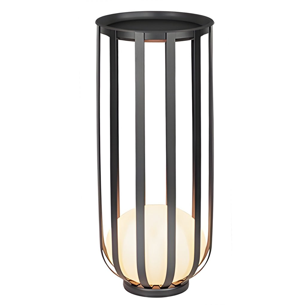 Caged Globe Planter Lantern, Industrial Steel Outdoor Floor Lamp