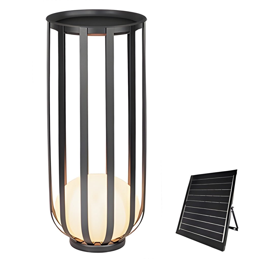 Caged Globe Planter Lantern, Industrial Steel Outdoor Floor Lamp