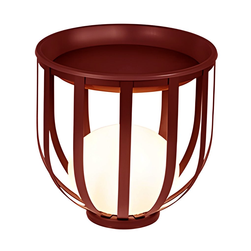 Caged Globe Planter Lantern, Industrial Steel Outdoor Floor Lamp