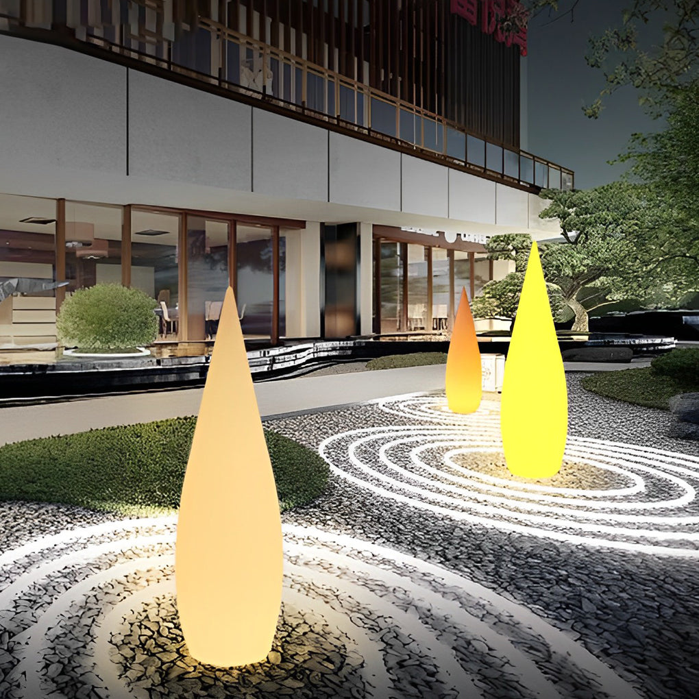 Teardrop Glow Outdoor Floor Lamp, White Sculptural Landscape Light 6