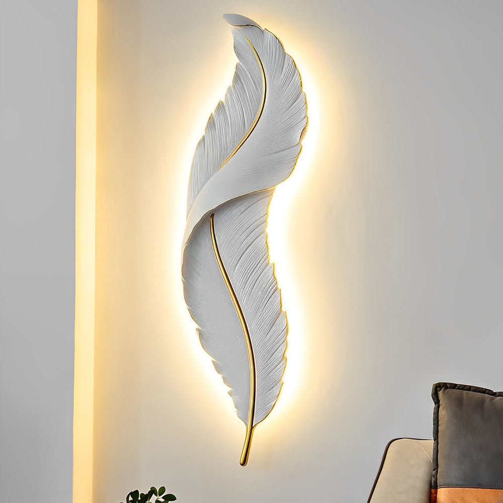 White Feather Wall Light, Luxury Resin LED Corridor Art, view 8