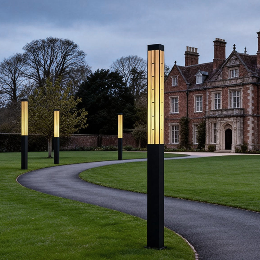 Patterned Marble Lamp Post, Vintage Stainless Steel Post Light