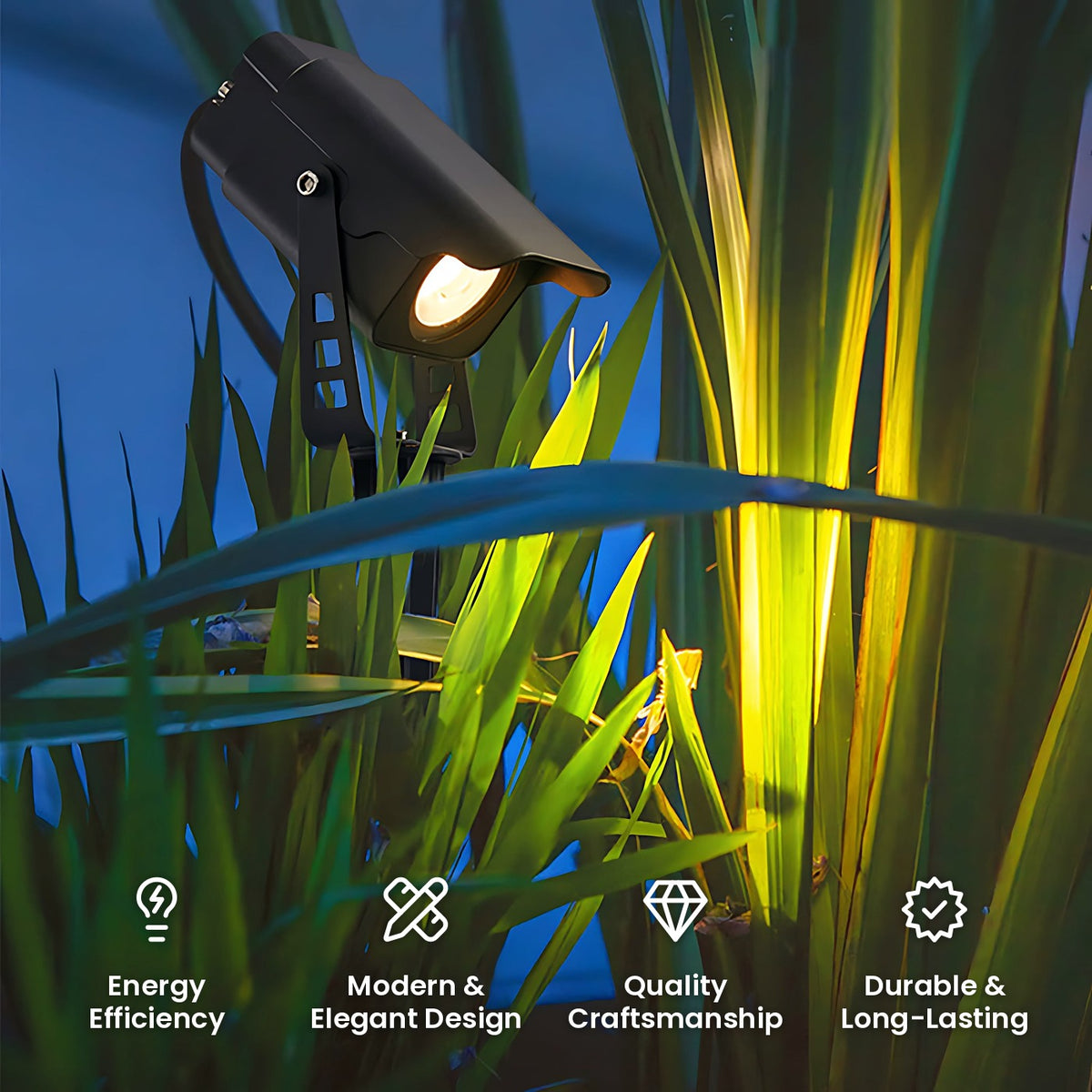 Die Cast Garden Spotlight: energy efficiency, modern and elegant design, quality craftsmanship, durable and long-lasting