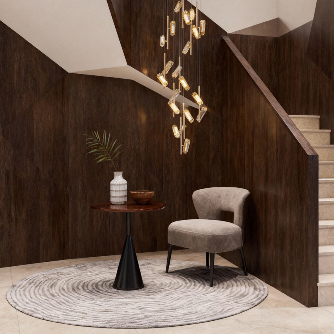 Faceted Block Staircase Chandelier, Gold Aluminum Long Drop Light 4