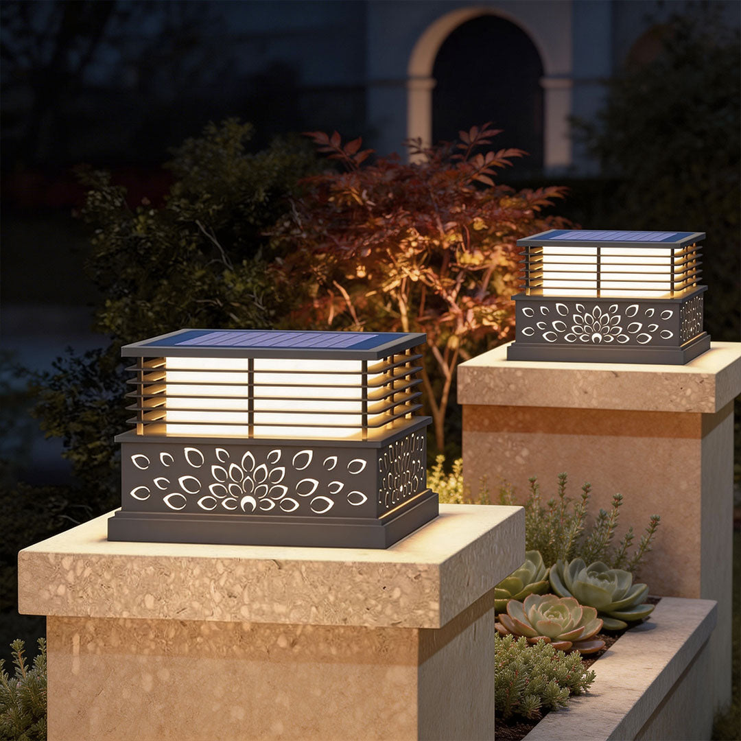 Grille Top Pillar Light, Gray Stainless Steel Pier Mount Light