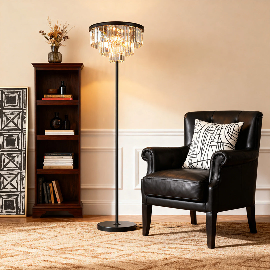 Crystal Floor Lamp, Transparent Glamorous Standing Accent Light