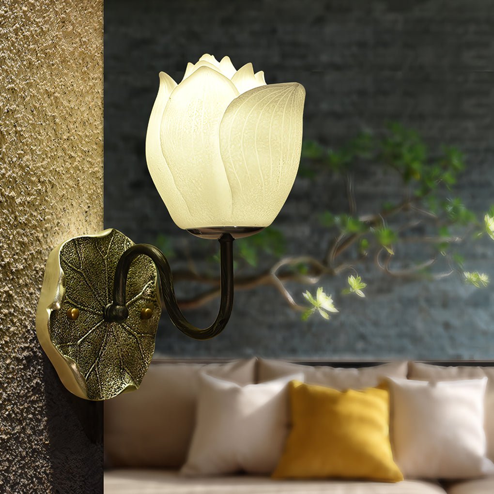 Lotus Flower Wall Sconce, Resin Dimmable Uplight Fixture, view 3