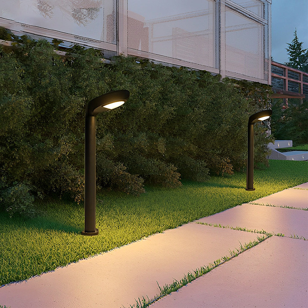 Curved Solar Bollard Light, Hooded Aluminum Garden Light, view 7