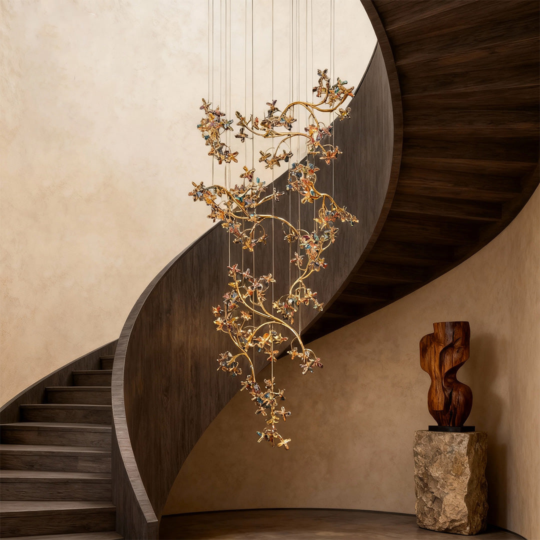 Crystal Blossom Vine Staircase Chandelier, Stainless Steel Drop Light 4