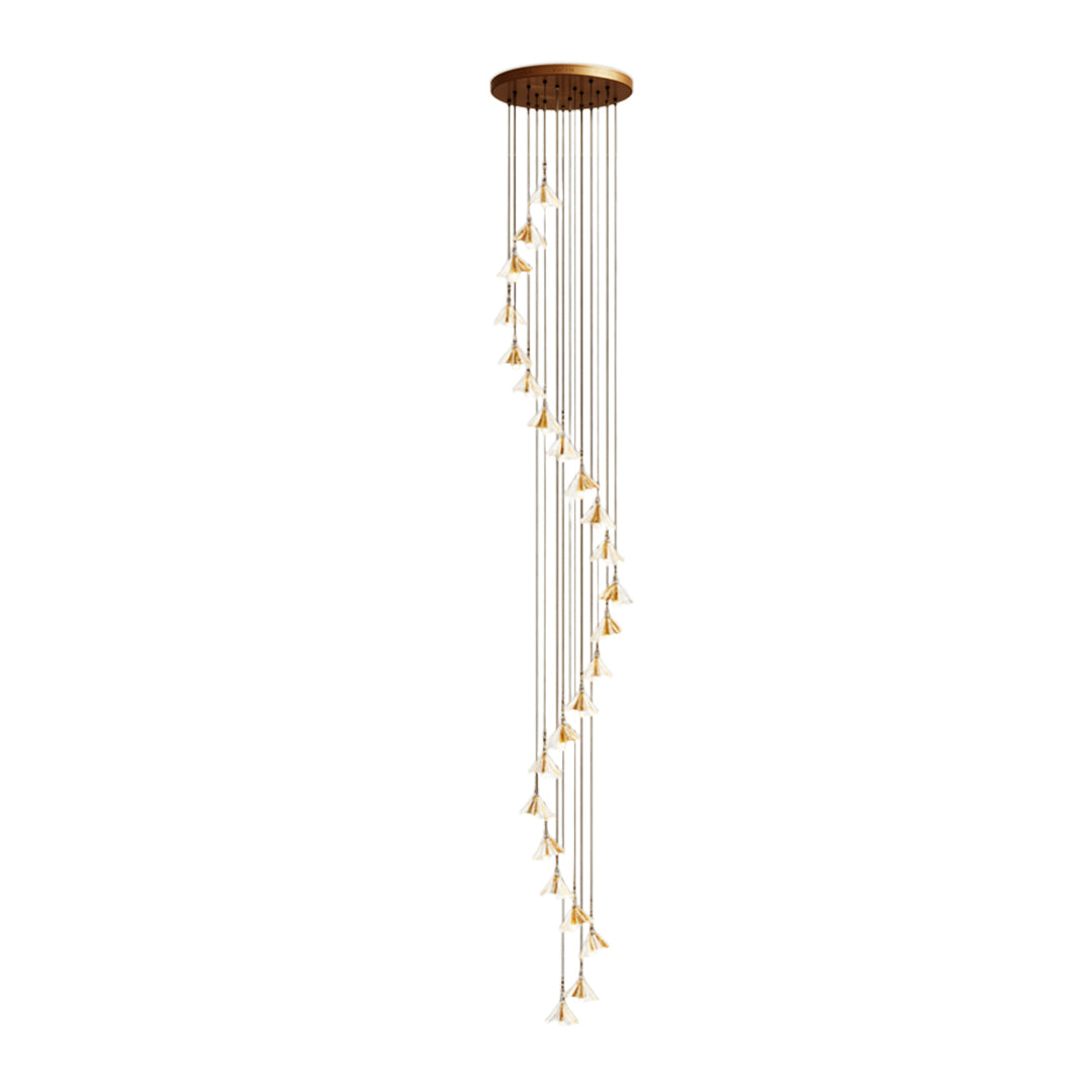 Ceramic Blossom Spiral Staircase Chandelier, Gold Iron Long Drop Light 9