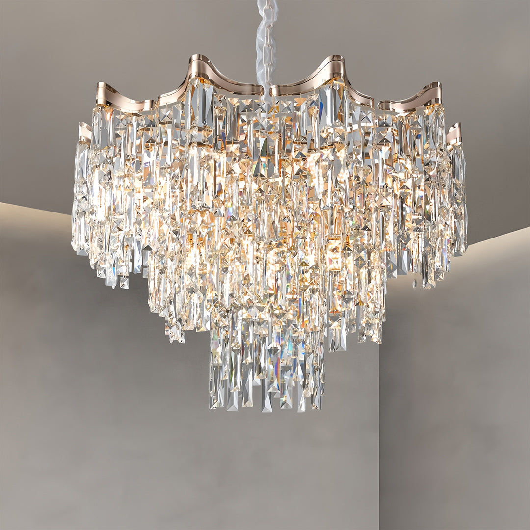 Crystal Waterfall Tiered Chandelier, Gold Metal Ceiling Light 6