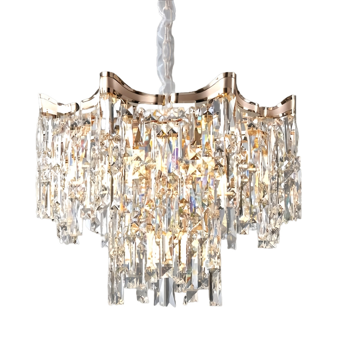 Crystal Waterfall Tiered Chandelier, Gold Metal Ceiling Light 12