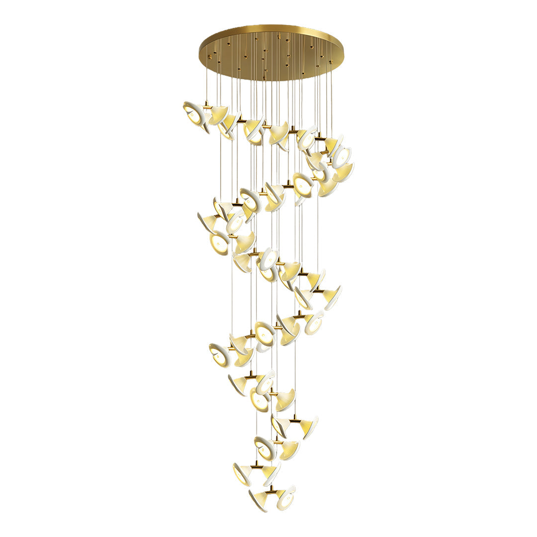 Ceramic Tulip Spiral Staircase Chandelier, Gold Stainless Steel Light 15