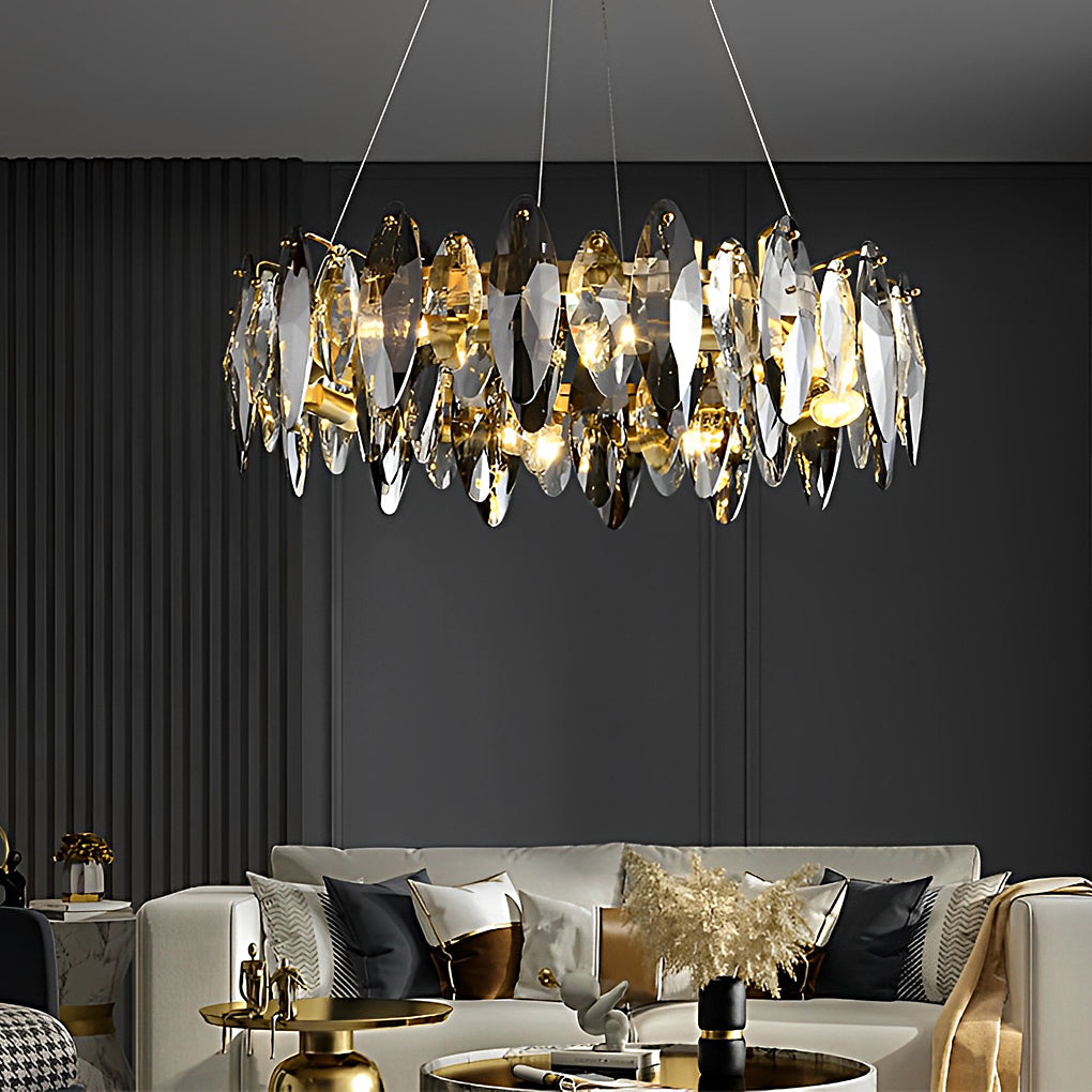 Smoky Leaf K9 Crystal Ring Chandelier, Modern Iron Ceiling Light 5