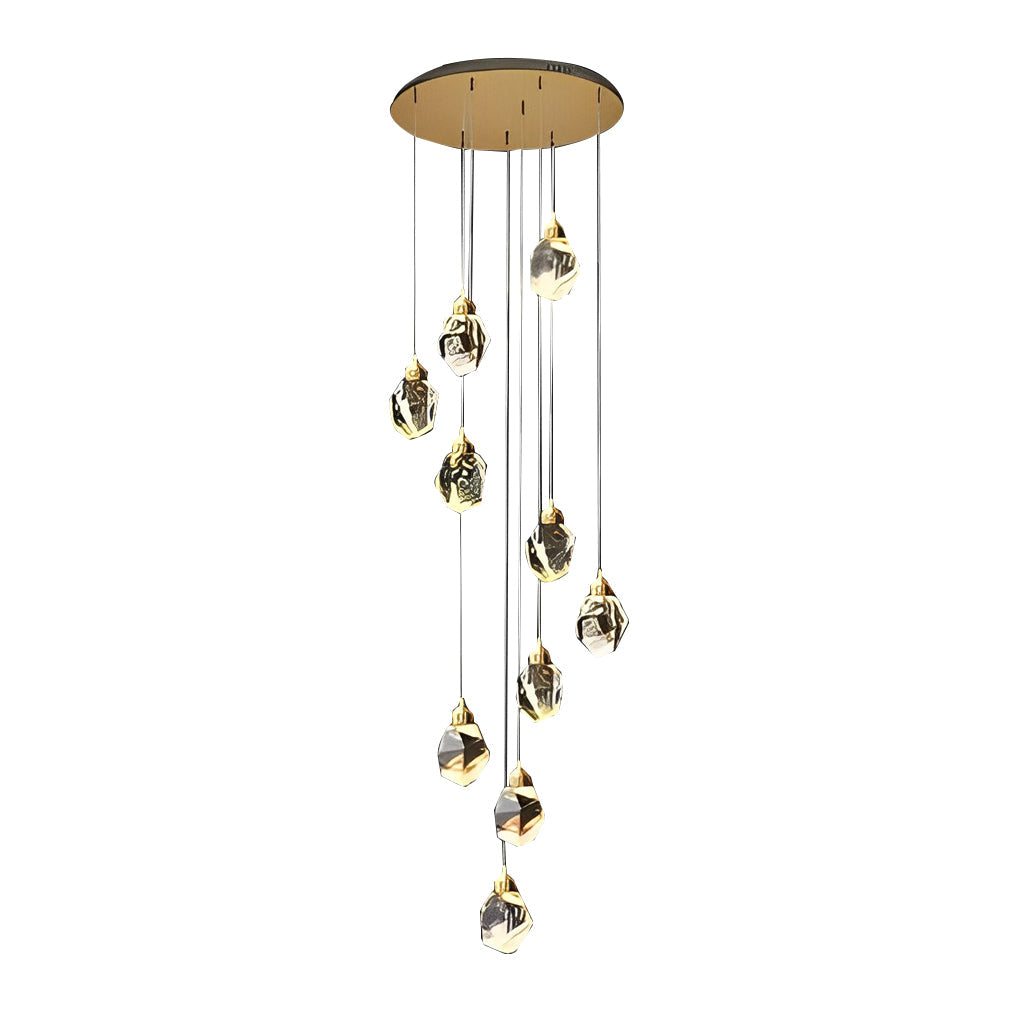 Spiral Crystal Staircase Chandelier, Gold and Crystal LED