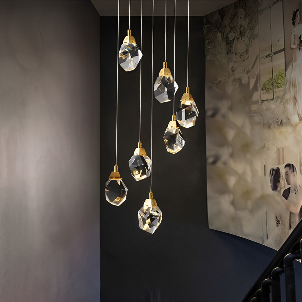 Spiral Crystal Staircase Chandelier, Gold and Crystal LED
