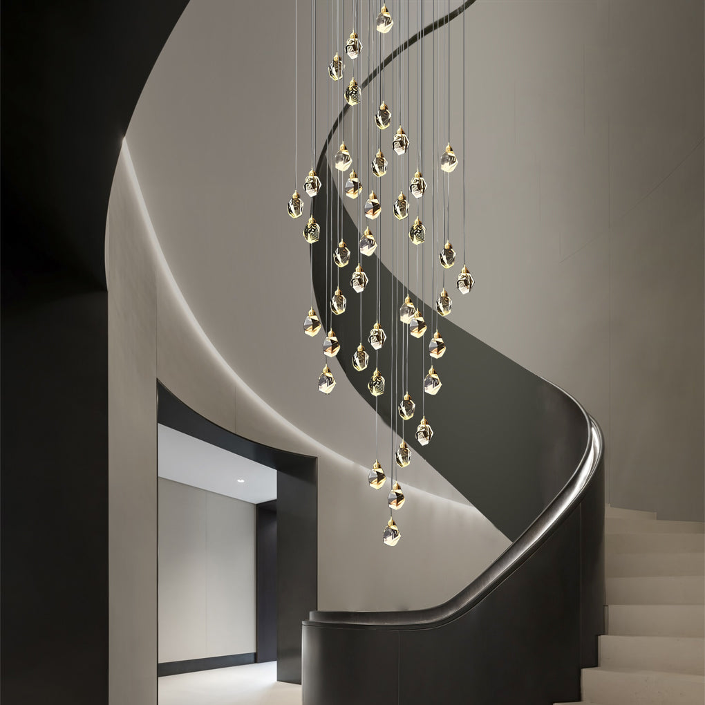 Spiral Crystal Staircase Chandelier, Gold and Crystal LED