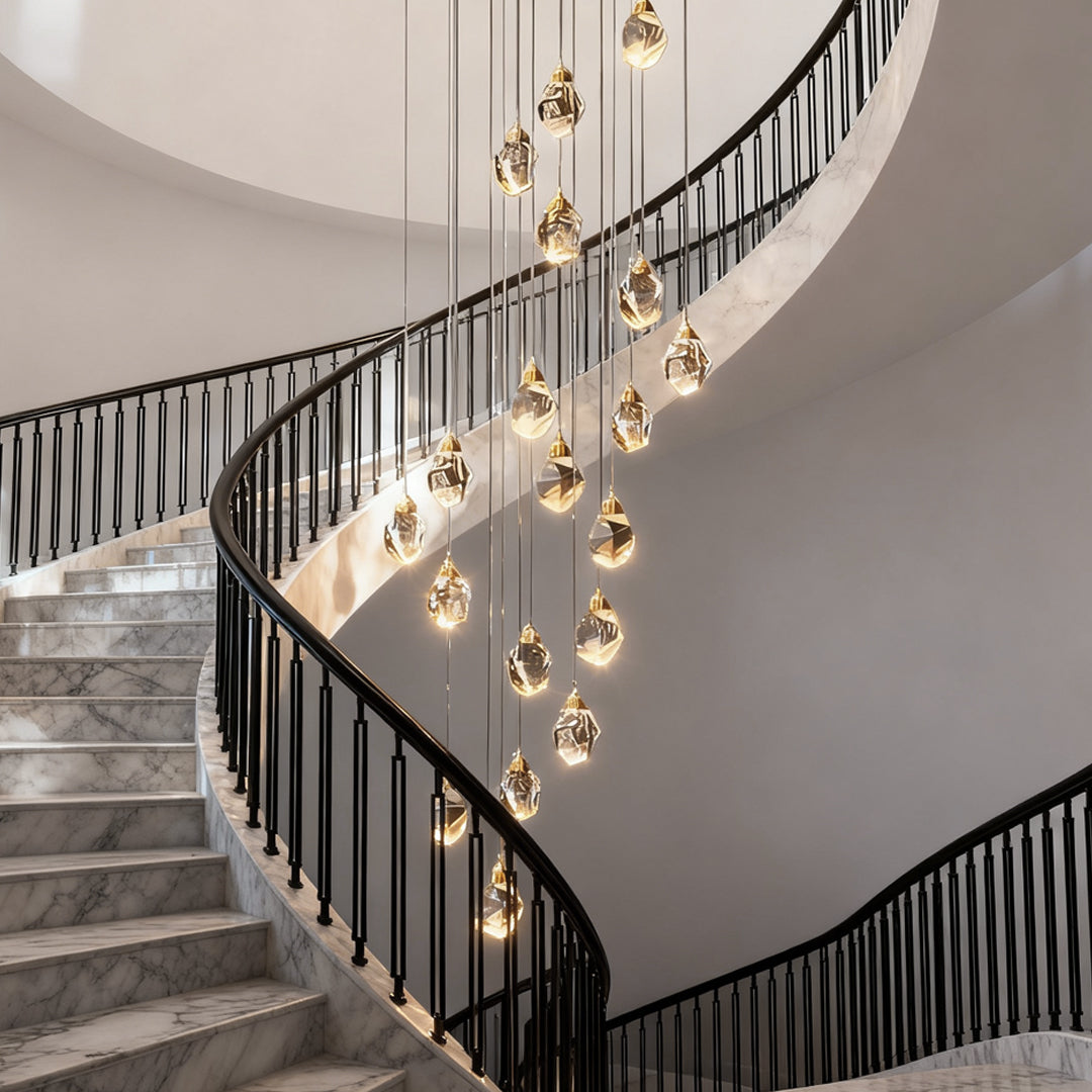 Spiral Crystal Staircase Chandelier, Gold and Crystal LED