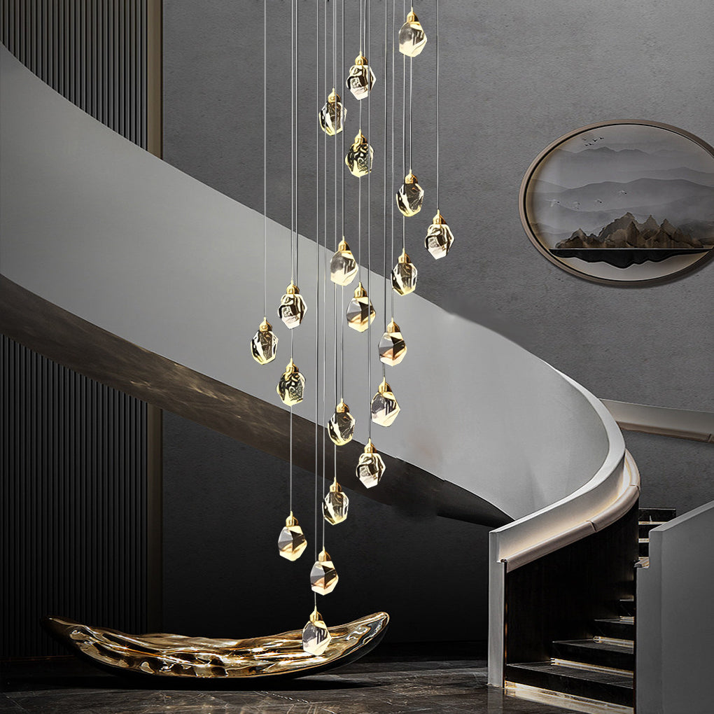 Spiral Crystal Staircase Chandelier, Gold and Crystal LED