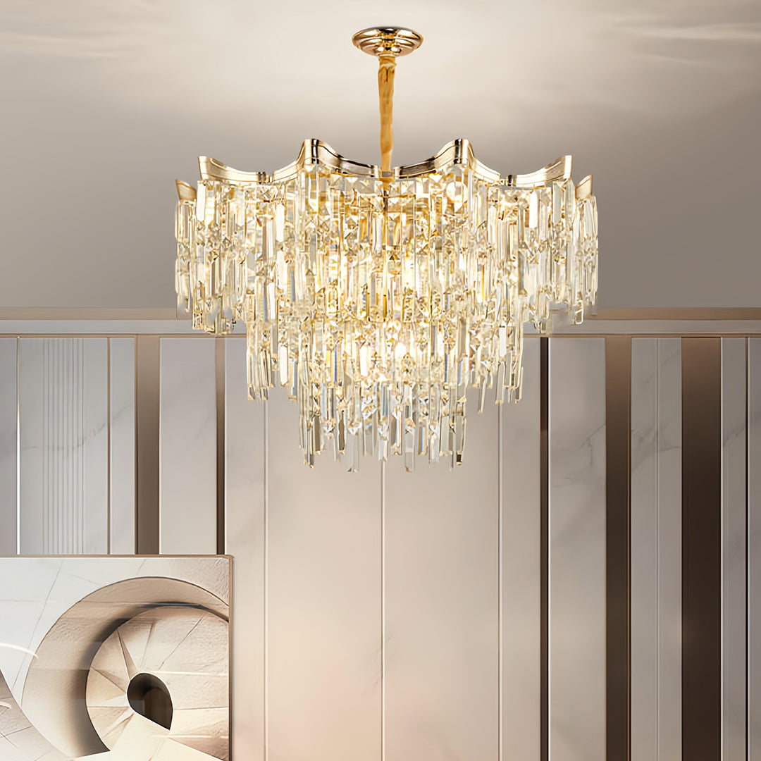Crystal Waterfall Tiered Chandelier, Gold Metal Ceiling Light 5