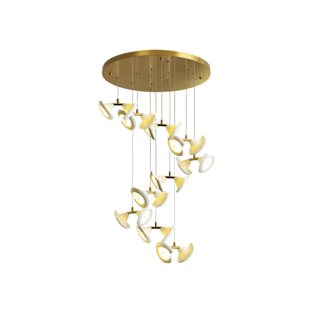Ceramic Tulip Spiral Staircase Chandelier, Gold Stainless Steel Light 11