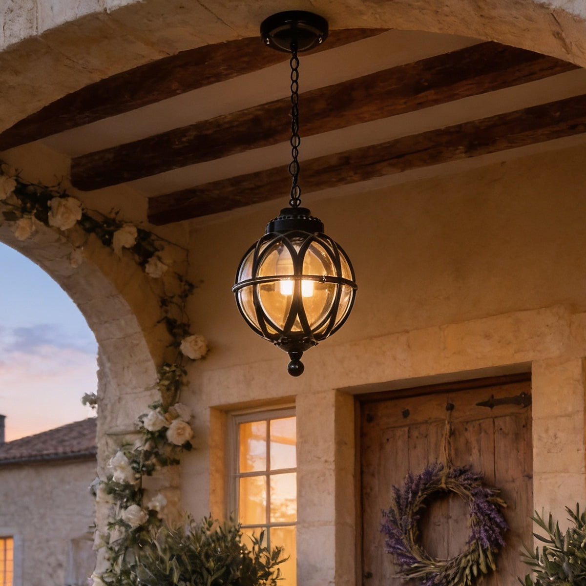 Metal Orb Outdoor Pendant, Black, 7.1 in x 9.4 in
