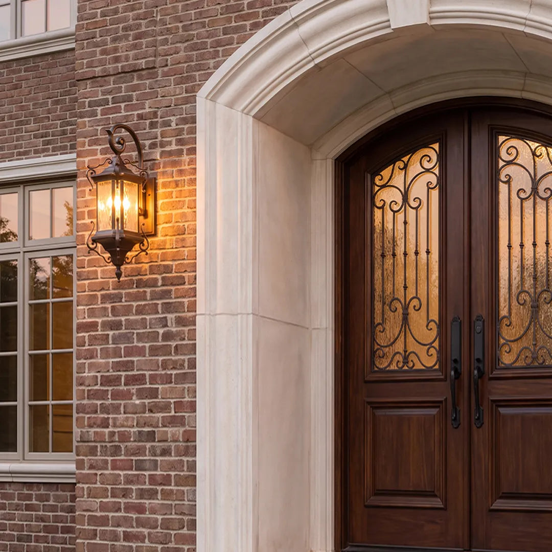 Scroll Arm Outdoor Lantern Pair, Aluminum Wall Lantern