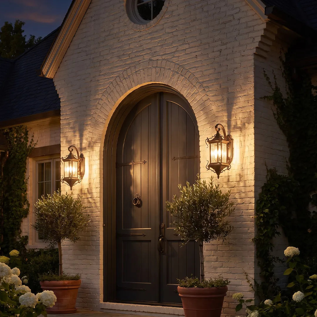 Scroll Arm Outdoor Lantern Pair, Aluminum Wall Lantern