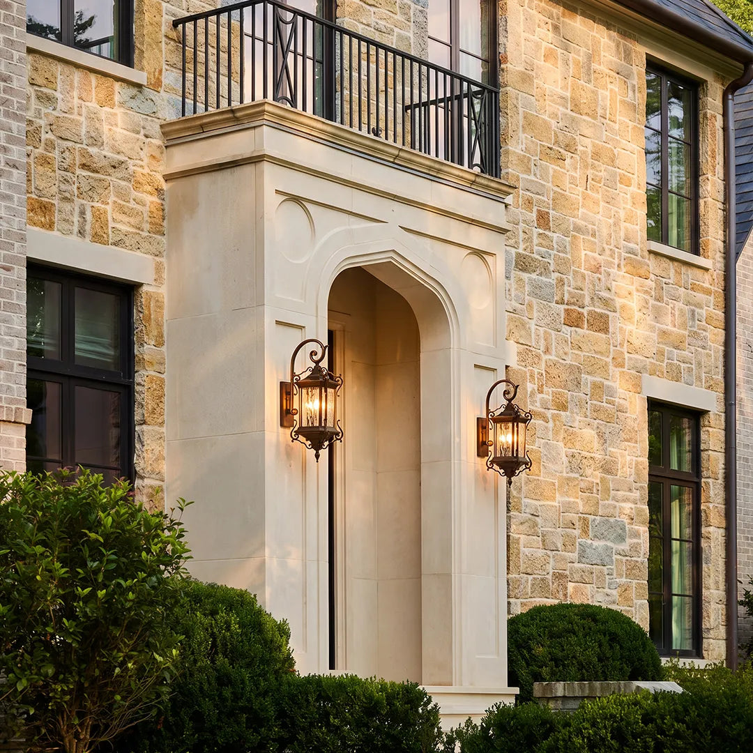 Scroll Arm Outdoor Lantern Pair, Aluminum Wall Lantern