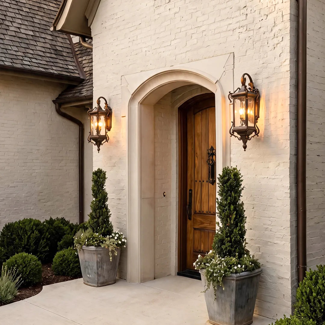 Scroll Arm Outdoor Lantern Pair, Aluminum Wall Lantern