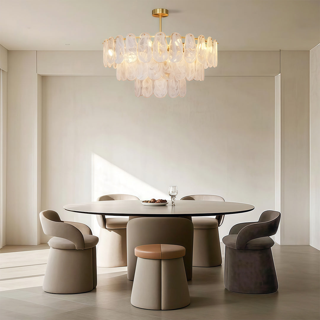 Chandelier in a bright kitchen