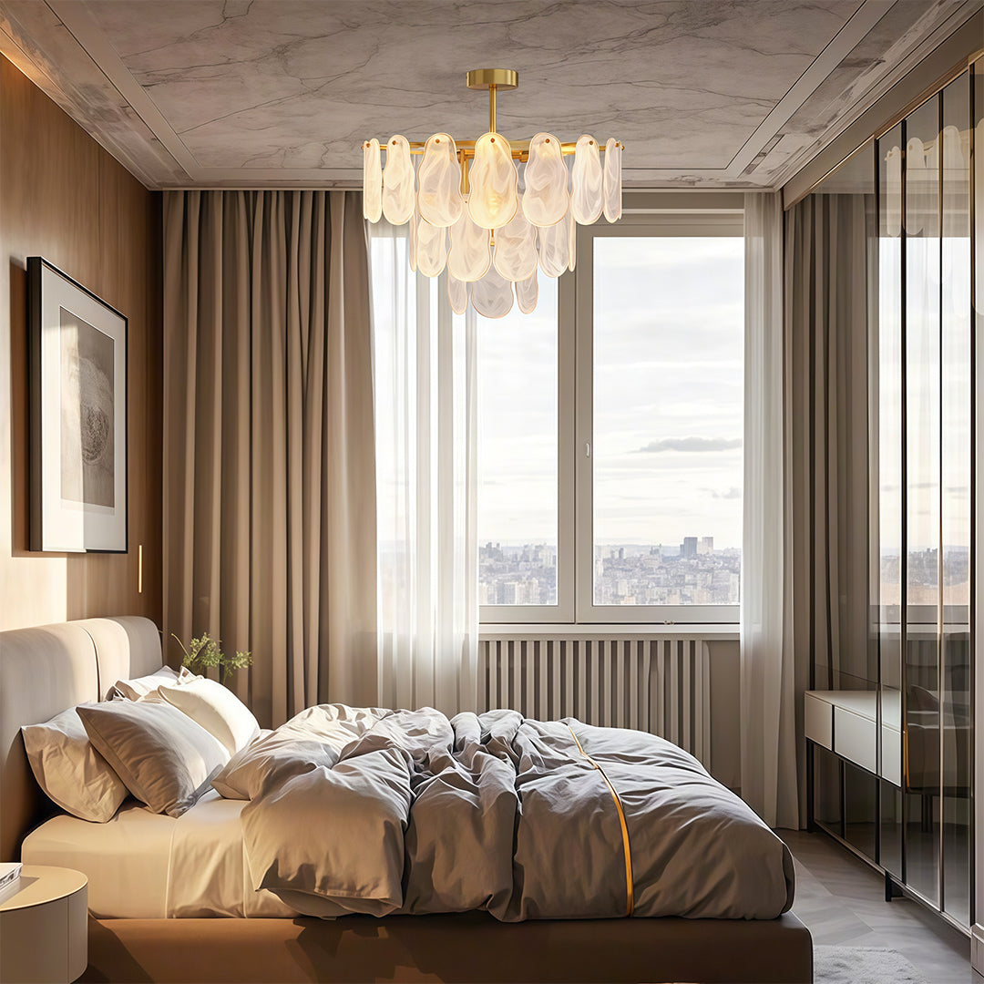 Chandelier over a circular table