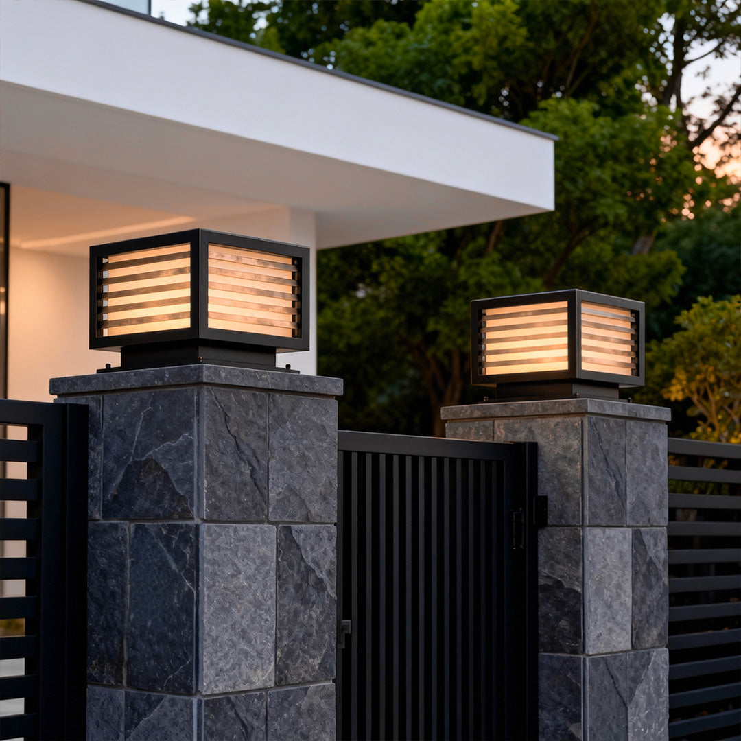 Louvered Cube Pier Light, Black Copper Pillar Cap Light