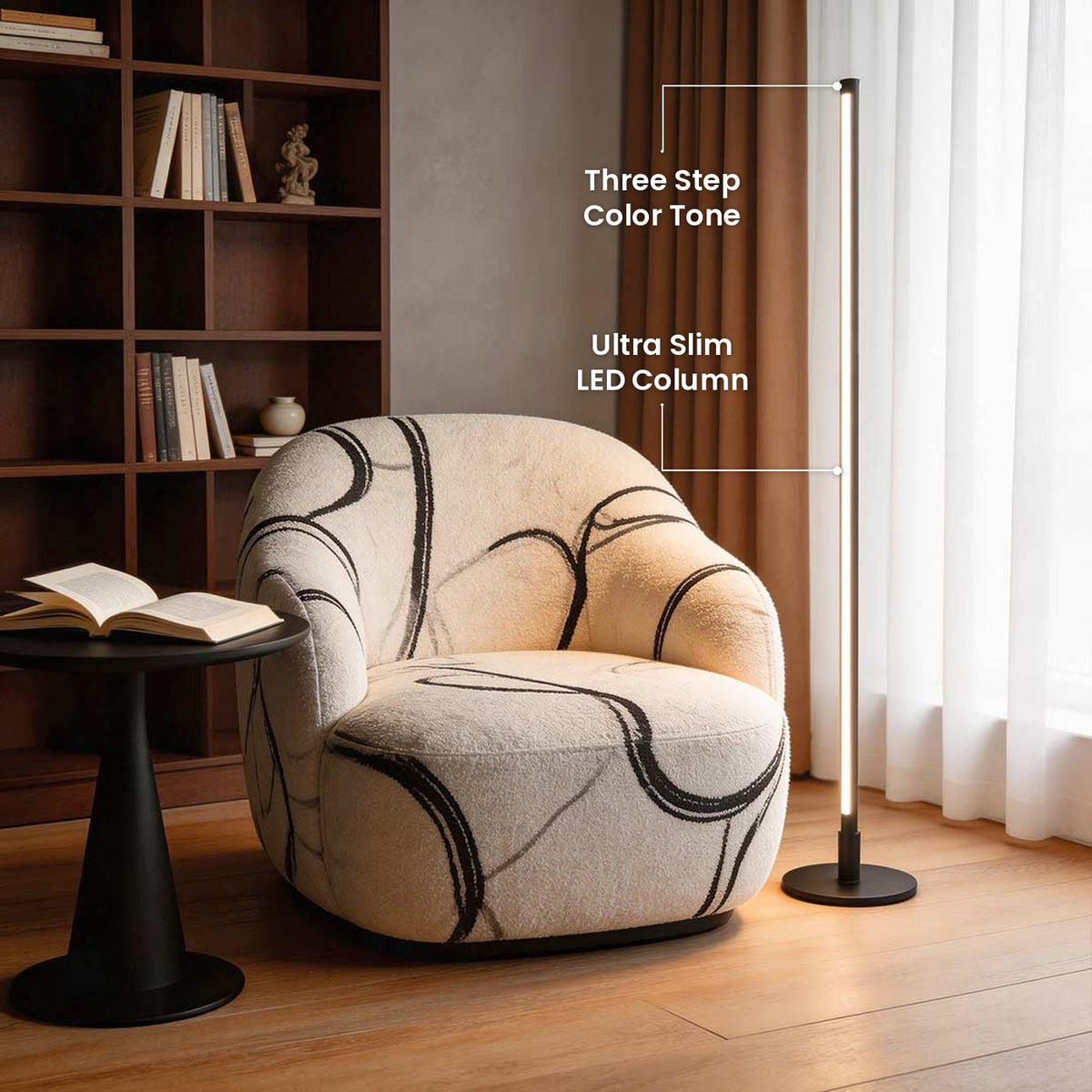 Slim Column Floor Lamp: Ultra Slim LED Column, Three Step Color Tone