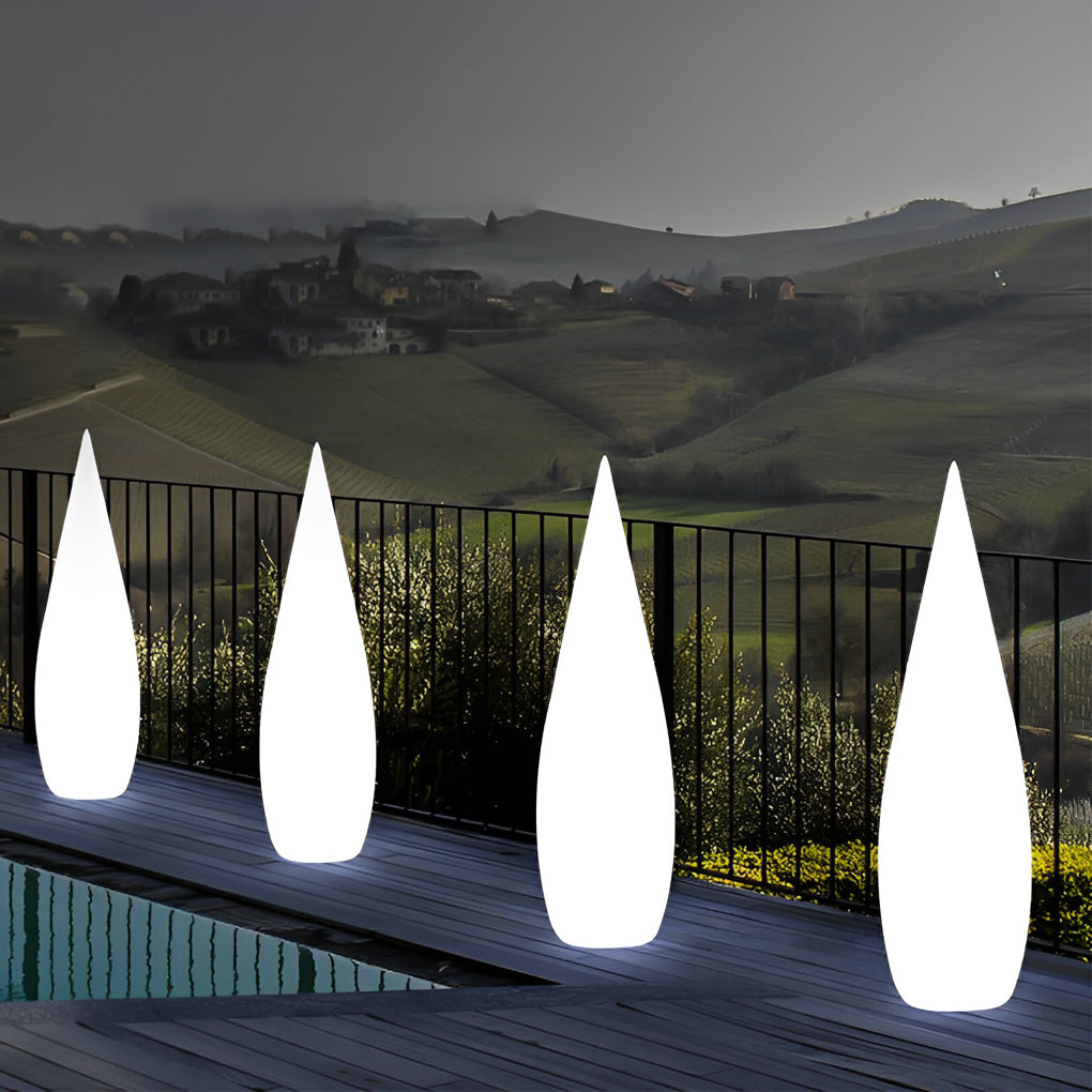 Teardrop Glow Outdoor Floor Lamp, White Sculptural Landscape Light 3