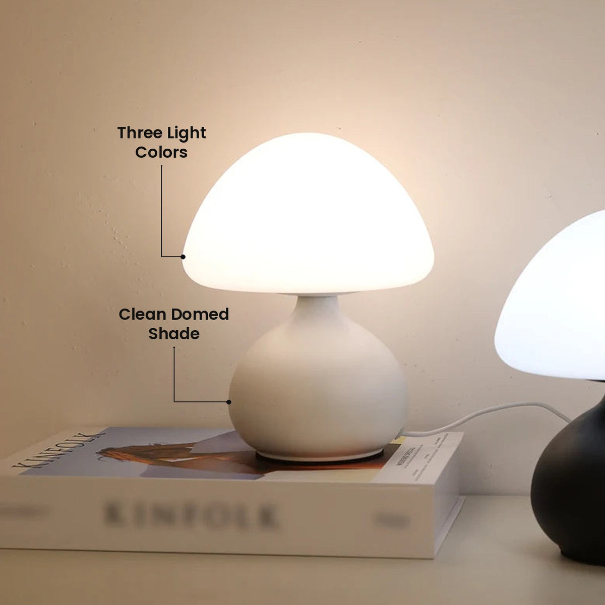 Minimalist Mushroom Table Lamp: Three Light Colors, Clean Domed Shade