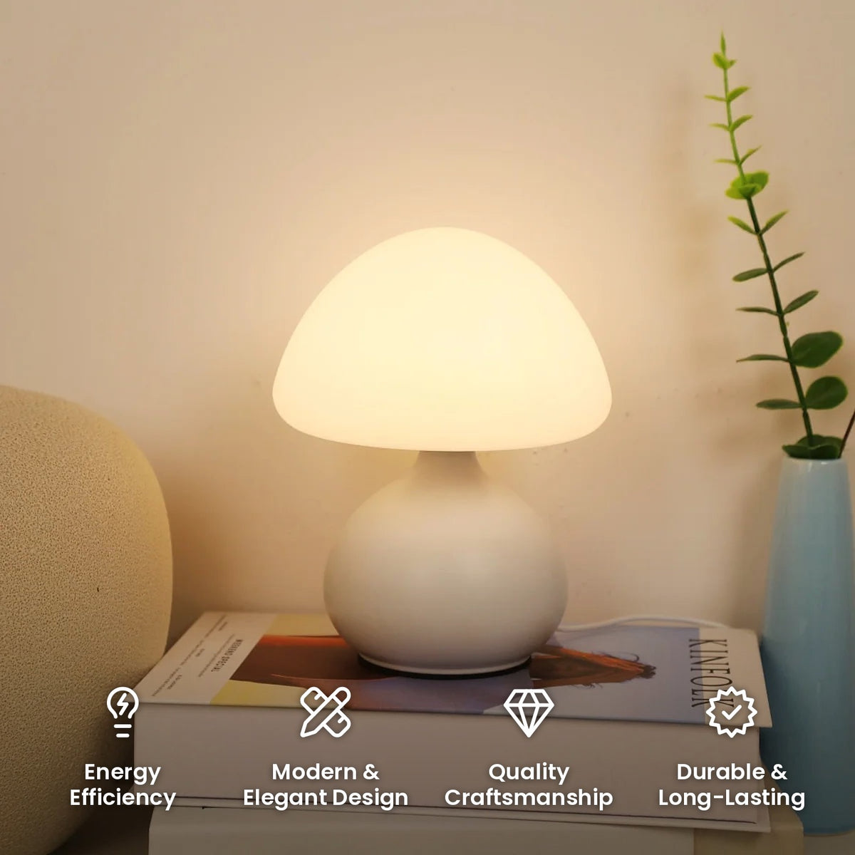Minimalist Mushroom Table Lamp: energy efficiency, modern and elegant design, quality craftsmanship, durable and long-lasting