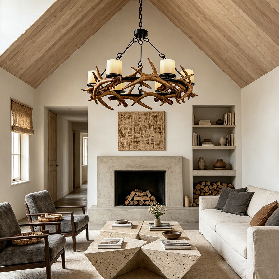 Resin Antler Candle Chandelier, Black Iron Rustic Lodge Ceiling Light 4