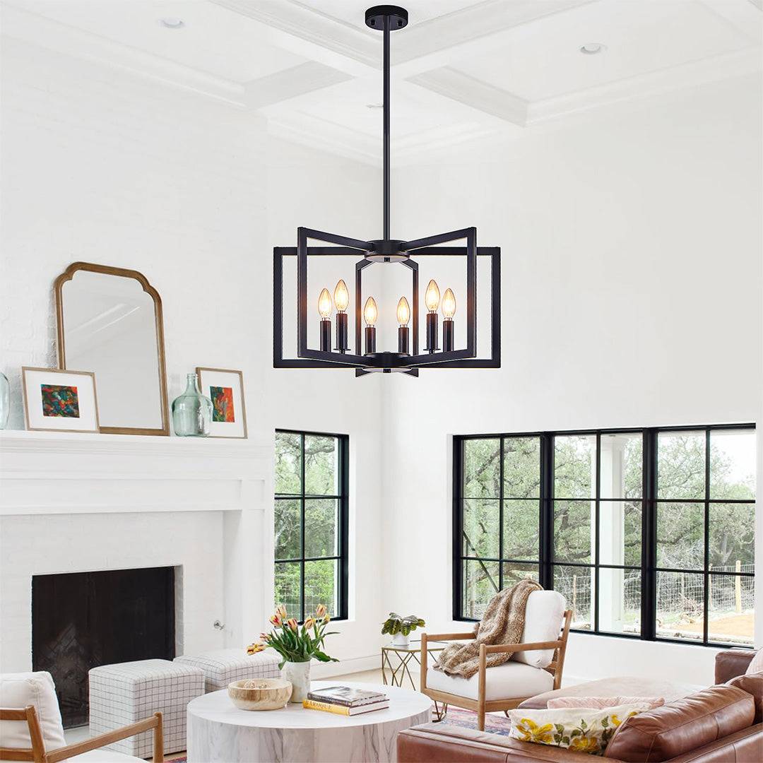 Open Frame Iron Candle Chandelier, Industrial Ceiling Light