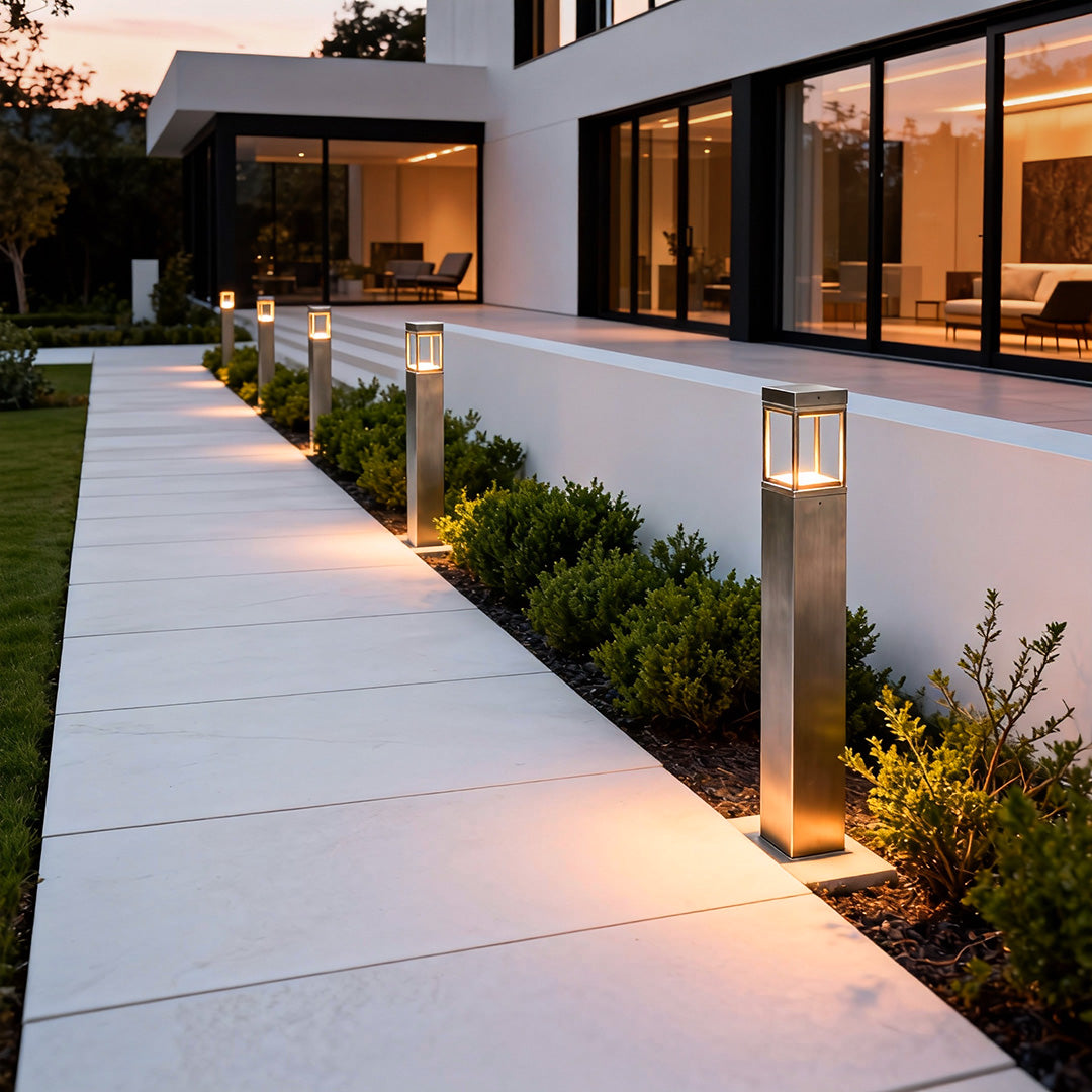 Square Column Bollard Light, Gold Finish Copper Path Light
