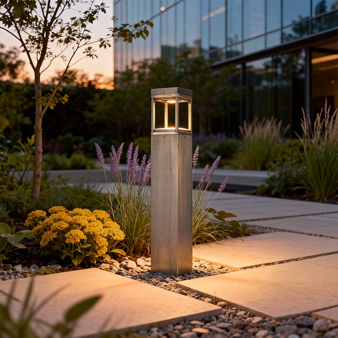 Square Column Bollard Light, Gold Finish Copper Path Light