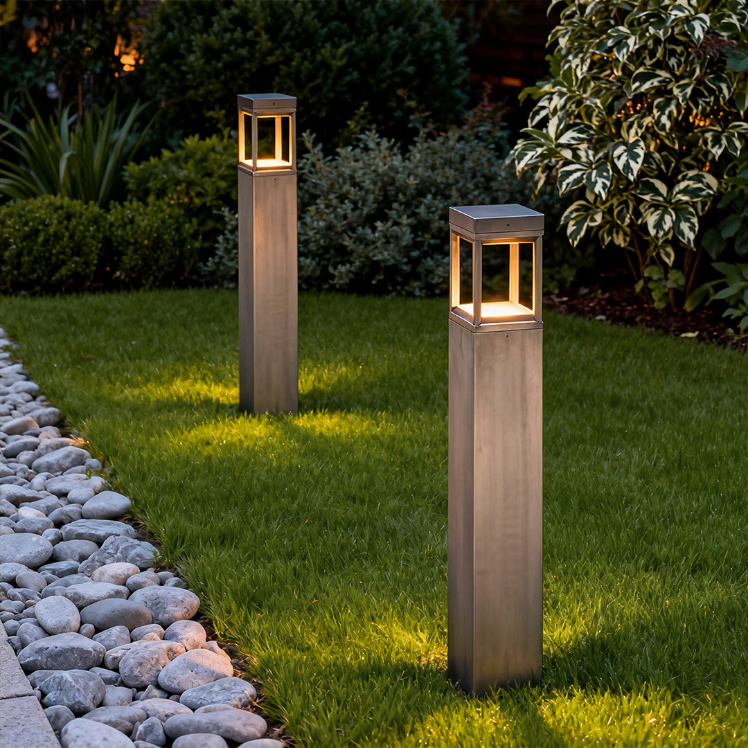 Square Column Bollard Light, Gold Finish Copper Path Light