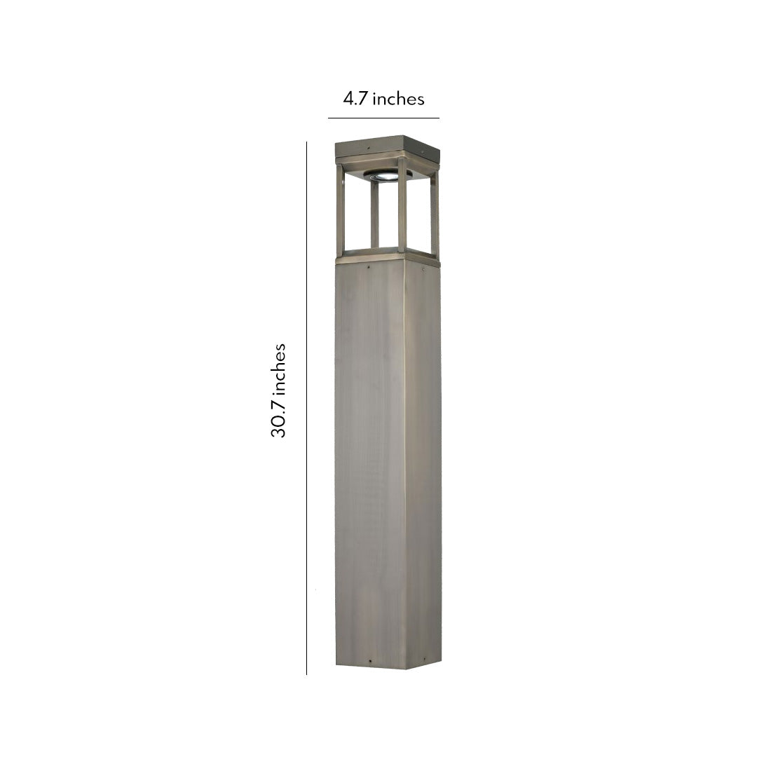 Square Column Bollard Light, Gold Finish Copper Path Light