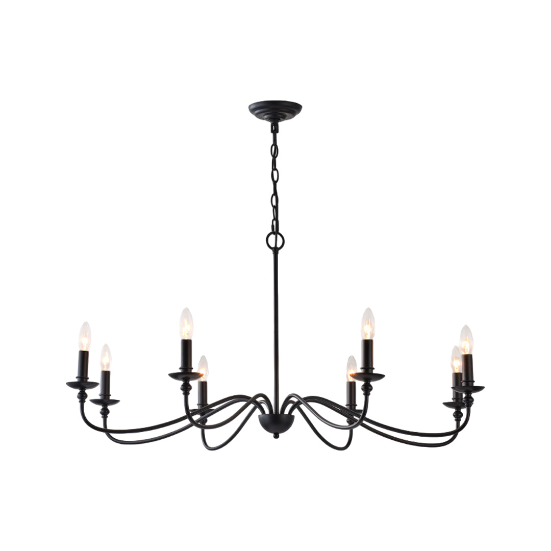 Curved Arm Brass Candle Chandelier, Minimalist Farmhouse Light 12