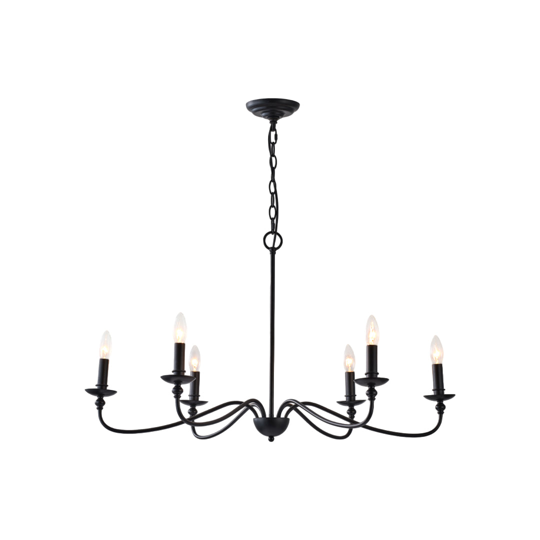 Curved Arm Brass Candle Chandelier, Minimalist Farmhouse Light 11